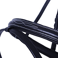 Uzdečka kožená QHP Luxury černá s bílým prošíváním