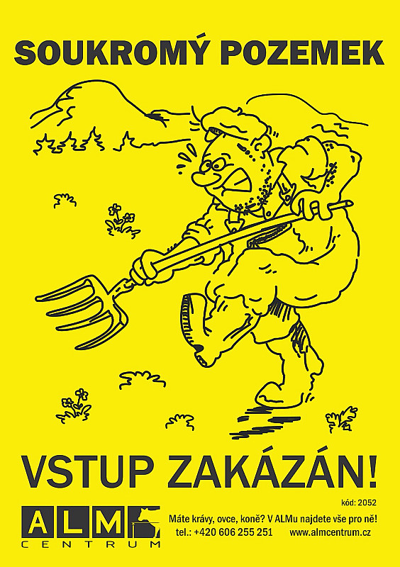 Plastová cedulka ALM žlutá - SOUKROMÝ POZEMEK (A5)