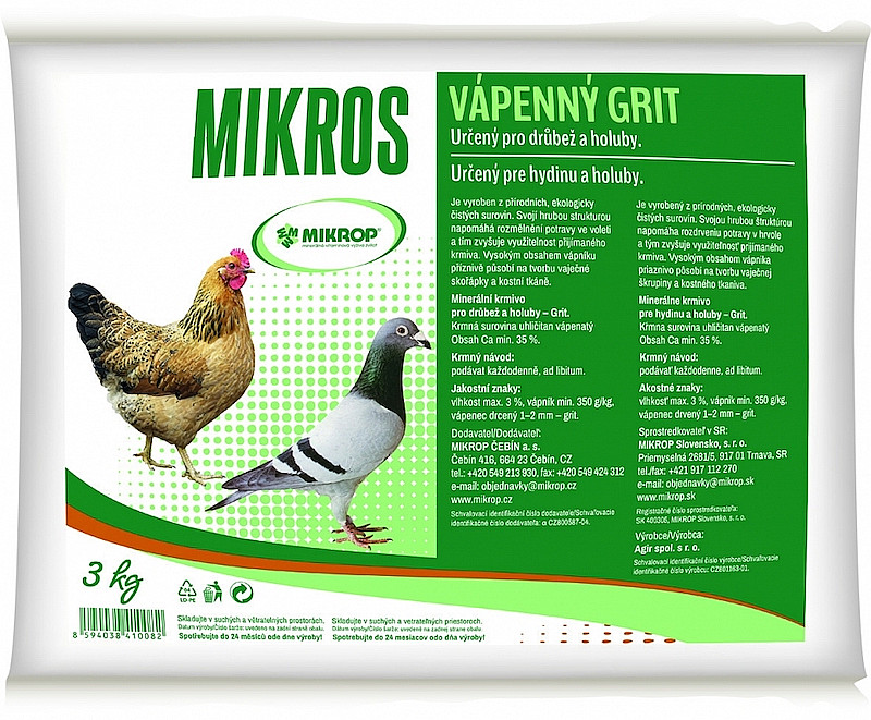 Doplňkové krmivo pro slepice MIKROS Vápenný grit 3 kg