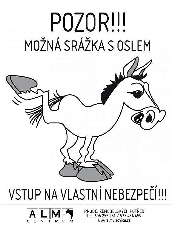 Plastová cedulka ALM - MOŽNÁ SRÁŽKA S OSLEM