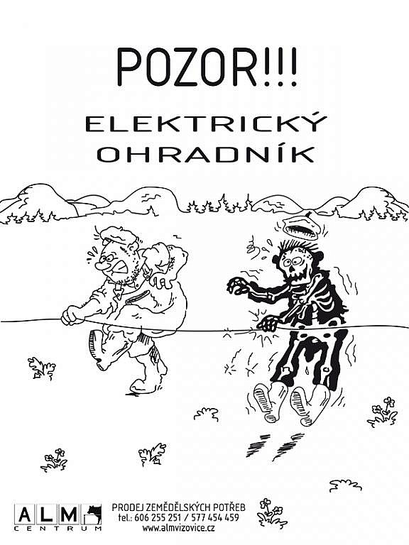 Plastová cedulka ALM bílá - Pozor elektrický ohradník