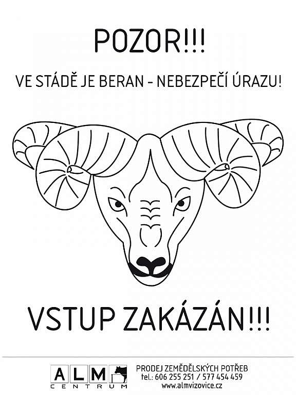 Plastová cedulka - VE STÁDĚ JE BERAN