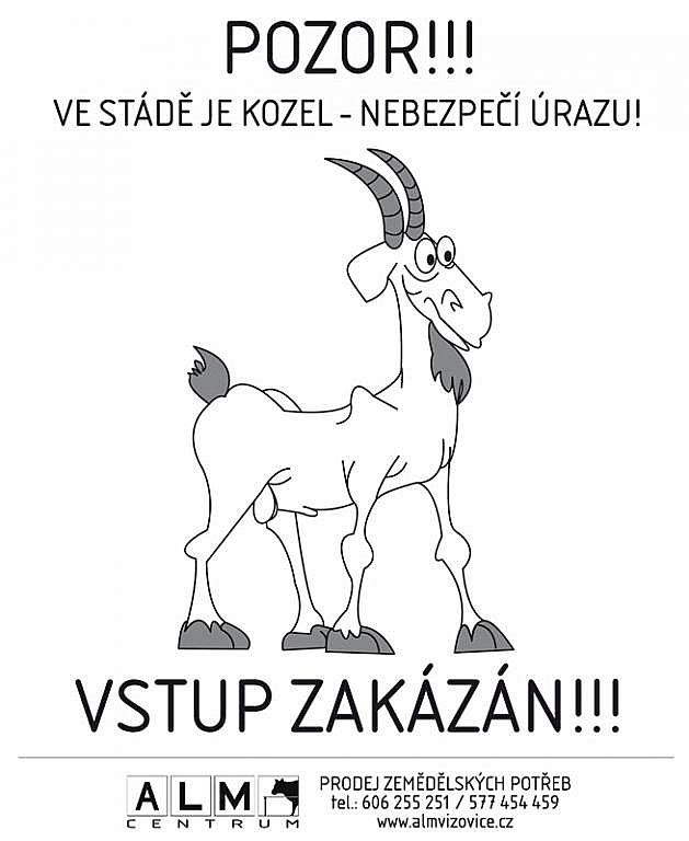 Plastová cedulka ALM - POZOR KOZEL