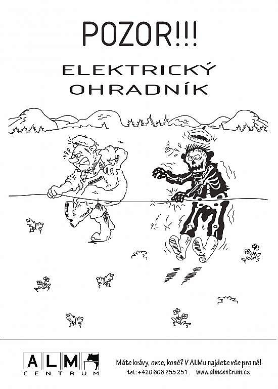 Plastová cedulka ALM bílá - POZOR ELEKTRICKÝ OHRADNÍK