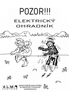 Plastová cedulka ALM bílá - Pozor elektrický ohradník