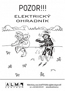 Plastová cedulka ALM bílá - POZOR ELEKTRICKÝ OHRADNÍK
