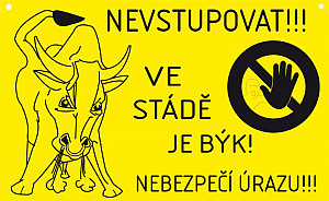 Výstražná cedulka ALM velká - POZOR BÝK!!